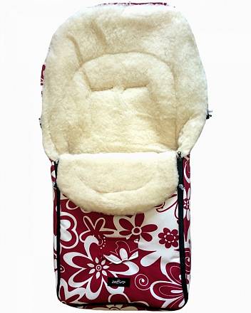 Спальный мешок в коляску №07 из серии North pole, дизайн – красно-белые цветы 